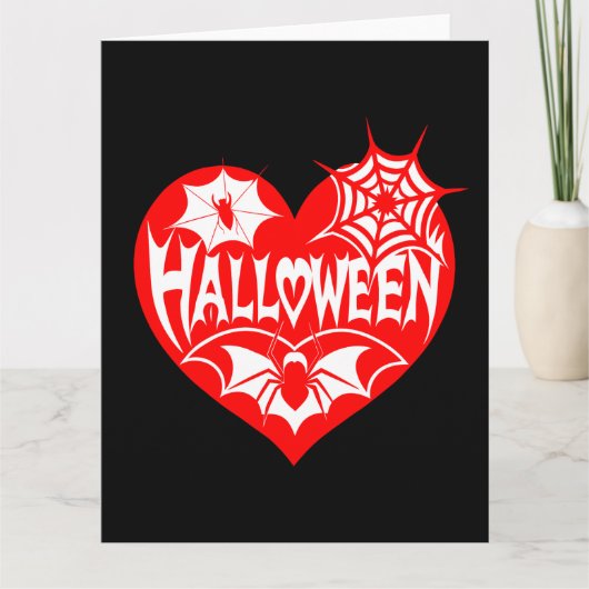 Halloween Heart, Red Heart Shape, Spider Web Kaart (Voorkant)