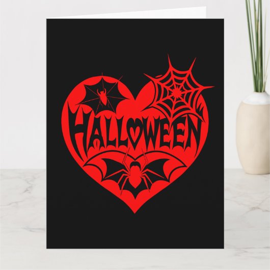 Halloween Heart, Red Heart Shape, Spider Web Kaart (Voorkant)