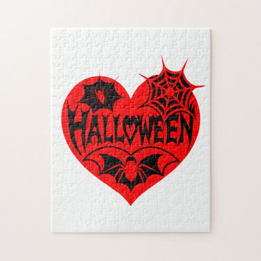 Halloween Heart, Red Heart Shape, Spider Web Legpuzzel (Verticaal)