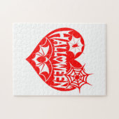 Halloween Heart, Red Heart Shape, Spider Web Legpuzzel (Horizontaal)