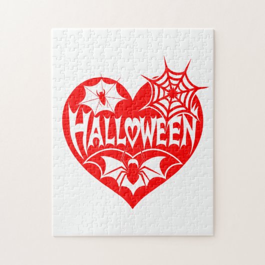 Halloween Heart, Red Heart Shape, Spider Web Legpuzzel (Verticaal)