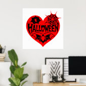 Halloween Heart, Red Heart Shape, Spider Web Poster (Thuiskantoor)