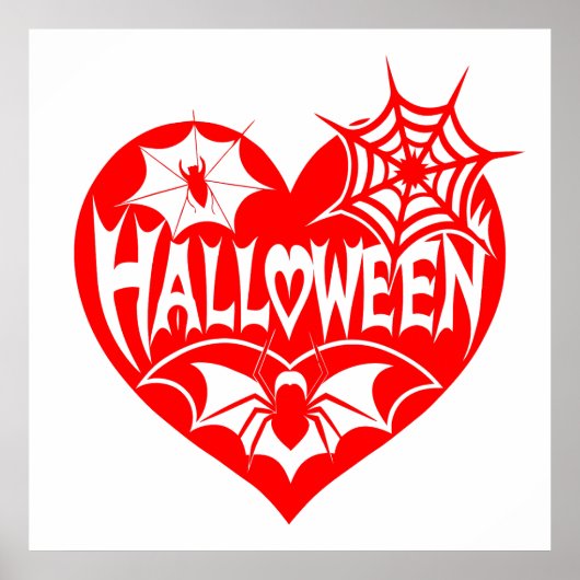 Halloween Heart, Red Heart Shape, Spider Web Poster (Voorkant)