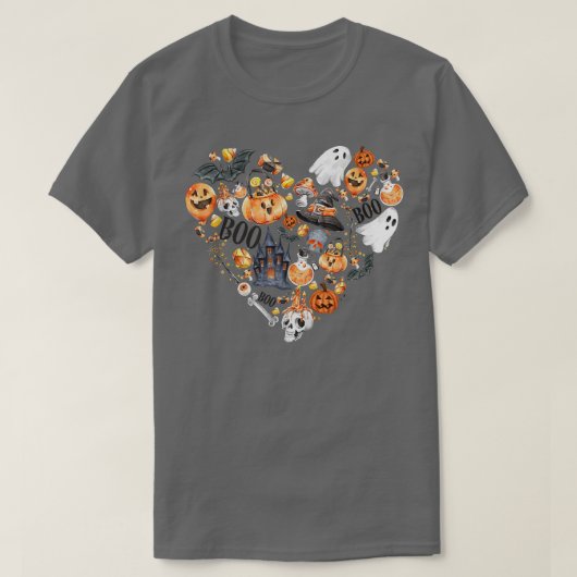 Halloween Heart With Pumpkins Ghosts House T-shirt (Design voorkant)