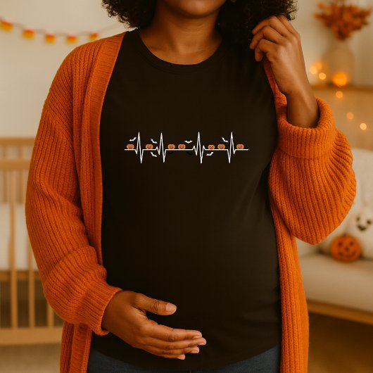 Halloween Heartbeat Pumpkin Maternity Spooky ECG T-shirt