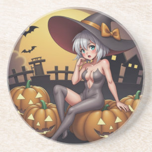 Halloween Heet Anime Heks op Jack-O-Lantern Zandsteen Onderzetter