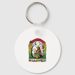 Halloween Hek Ketel Brouwend Zwarte Kat Spookachti Sleutelhanger