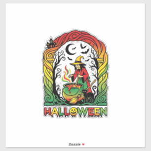 Halloween Hek Ketel Brouwend Zwarte Kat Spookachti Sticker