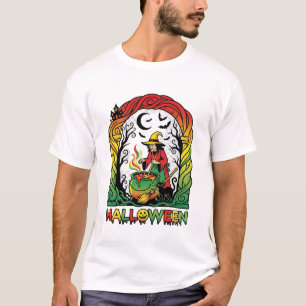 Halloween Hek Ketel Brouwend Zwarte Kat Spookachti T-shirt