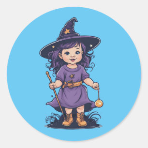 Halloween, heks 16 baby, lieveling heks, voor kind ronde sticker
