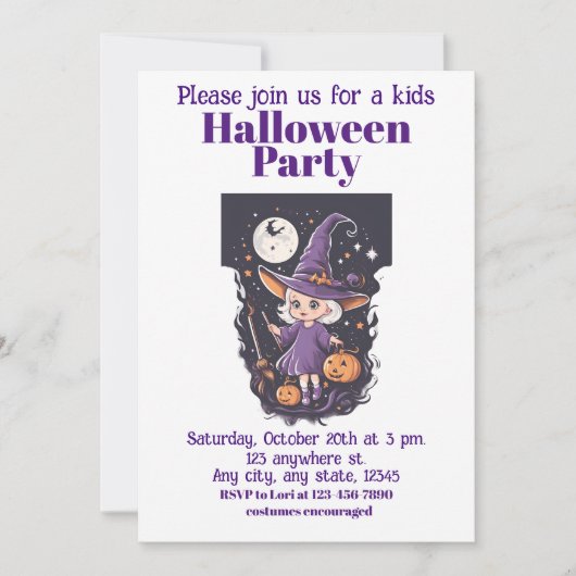 Halloween heks 4 kinder, charmante tovenares kaart (Voorkant)