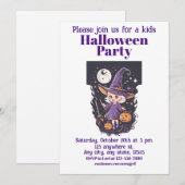 Halloween heks 4 kinder, charmante tovenares kaart (Voorkant / Achterkant)