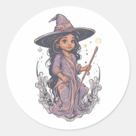 Halloween, heks 7 baby, leuke heks, voor kinderen, ronde sticker