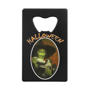 Halloween heks and Flying Monkey Creditkaart Flessenopener