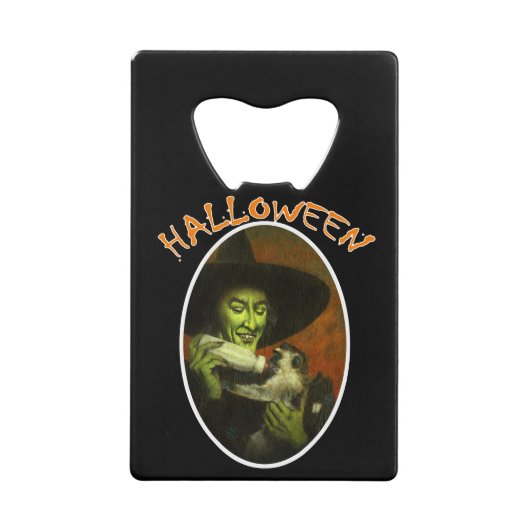 Halloween heks and Flying Monkey Creditkaart Flessenopener (Voorkant)