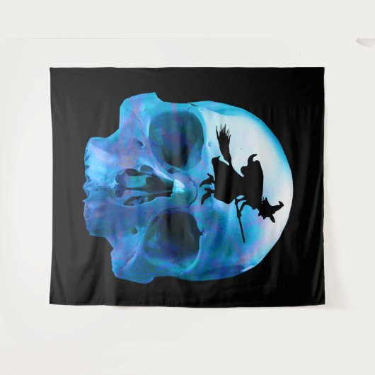 Halloween heks and Skull Tapestry Wandkleed (Voorkant (horizontaal))