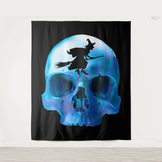Halloween heks and Skull Tapestry Wandkleed (Voorkant)