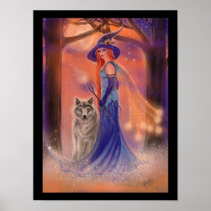 Halloween heks and wolf van Renee Lavoie Poster