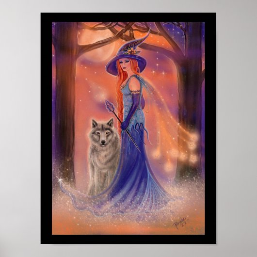 Halloween heks and wolf van Renee Lavoie Poster (Voorkant)