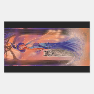 Halloween heks and wolf van Renee Lavoie Rechthoekige Sticker
