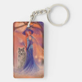 Halloween heks and wolf van Renee Lavoie Sleutelhanger (achterkant)