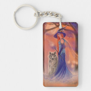 Halloween heks and wolf van Renee Lavoie Sleutelhanger