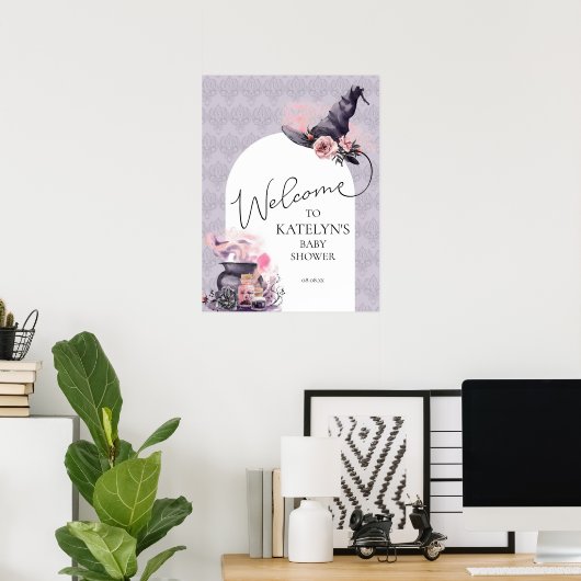 Halloween Heks Baby shower Welkomstbord Poster (Thuiskantoor)