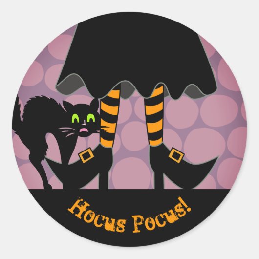 Halloween Heks Benen Zwart Kat Hocus Pocus! Ronde Sticker (Voorkant)