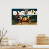 Halloween heks black cat owl decor poster (Keuken)