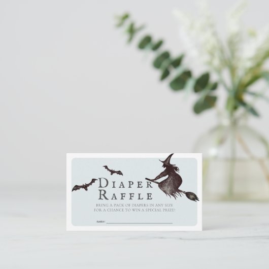 Halloween Heks Blauwe Baby Luier Raffle Ticket Informatiekaartje (Staand voorkant)