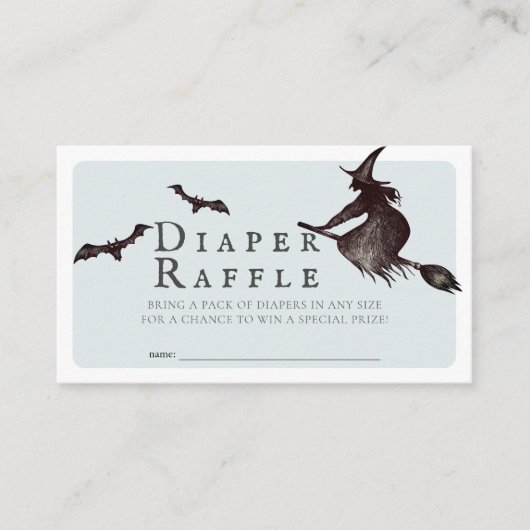 Halloween Heks Blauwe Baby Luier Raffle Ticket Informatiekaartje (Voorkant)