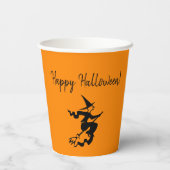 Halloween Heks Broom Sinaasappel Zwart Papier cup Papieren Bekers (Achterkant)