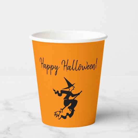 Halloween Heks Broom Sinaasappel Zwart Papier cup Papieren Bekers (Voorkant)