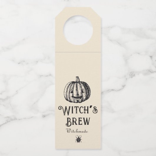 Halloween Heks Brouwfles  pompoen Flessenhanger (Voorkant)