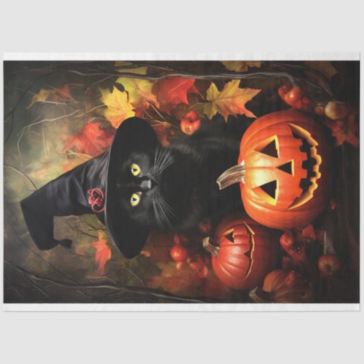 Halloween Heks Cat 3 Decoupage Papier (Voorkant)
