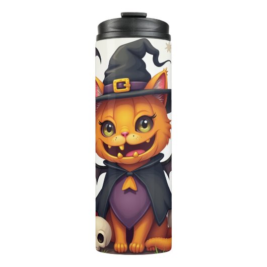 Halloween heks Cat Thermal Tumbler Thermosbeker (Voorkant)