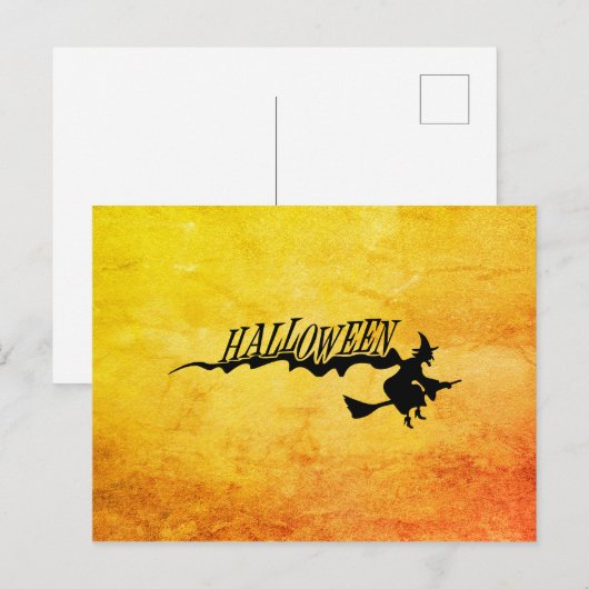 Halloween heks die op een broomstick vliegt briefkaart (Voorkant / Achterkant)