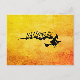 Halloween heks die op een broomstick vliegt briefkaart