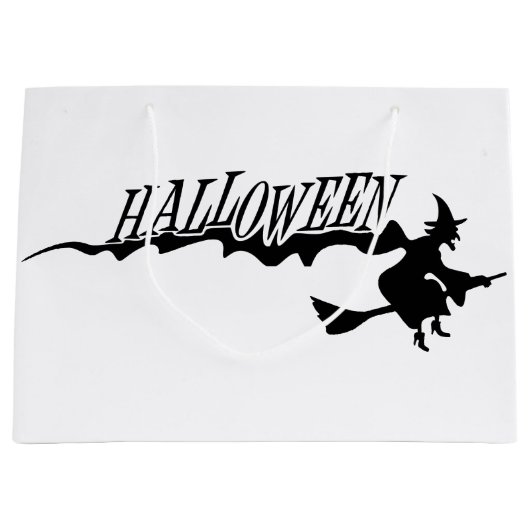 Halloween heks die op een broomstick vliegt groot cadeauzakje (Voorkant)