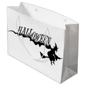 Halloween heks die op een broomstick vliegt groot cadeauzakje (Achterkant Gekanteld)