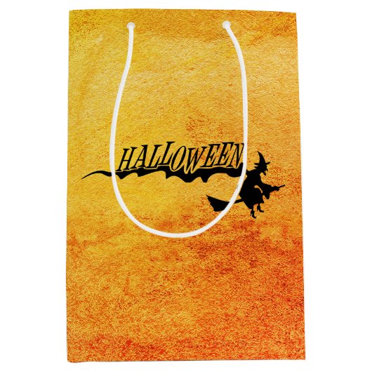 Halloween heks die op een broomstick vliegt medium cadeauzakje (Voorkant)
