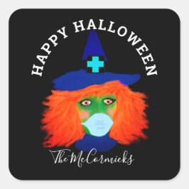 Halloween Heks Dragen Gezichtsmasker Script Naam Vierkante Sticker