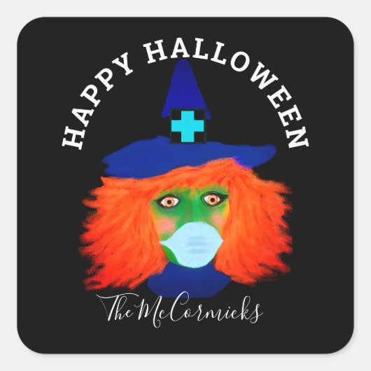 Halloween Heks Dragen Gezichtsmasker Script Naam Vierkante Sticker (Voorkant)
