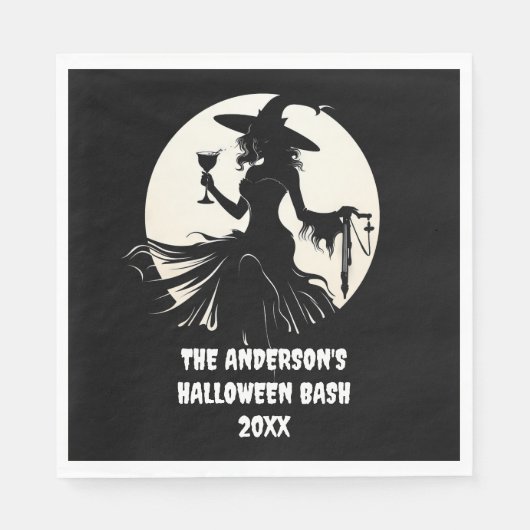 Halloween Heks Drink Wijn Familienaam Custom Servet (Voorkant)