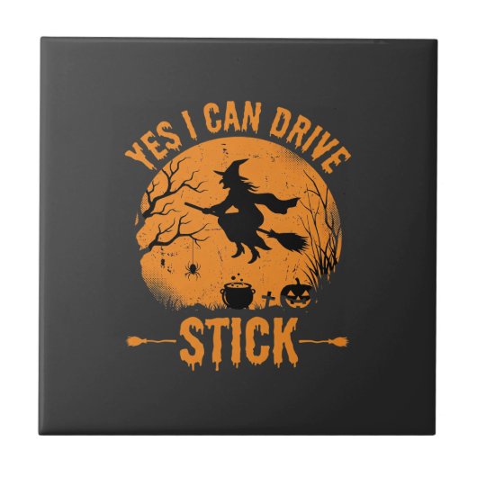 Halloween Heks Drive Stick Grafisch_1 Tegeltje (Voorkant)