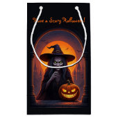 Halloween heks en gekke glimlach pompoen klein cadeauzakje (Achterkant)