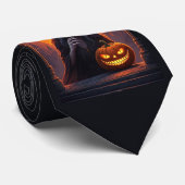 Halloween heks en gekke glimlach pompoen stropdas (Opgerold)