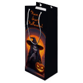 Halloween heks en gekke glimlach pompoen wijn cadeautas (Achterkant Gekanteld)