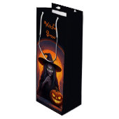 Halloween heks en gekke glimlach pompoen wijn cadeautas (Voorkant Gekanteld)