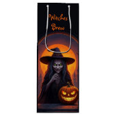 Halloween heks en gekke glimlach pompoen wijn cadeautas (Voorkant)